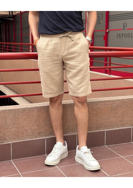Erkek, bel lastikli, Regular Fit, Müslin dokuma, %100 pamuk, yazlık şort-bermuda 303