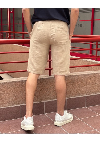 Erkek, bel lastikli, Regular Fit, Müslin dokuma, %100 pamuk, yazlık şort-bermuda 303 modelleri