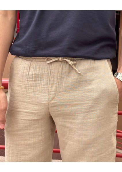 Erkek, bel lastikli, Regular Fit, Müslin dokuma, %100 pamuk, yazlık şort-bermuda 303 indirimleri