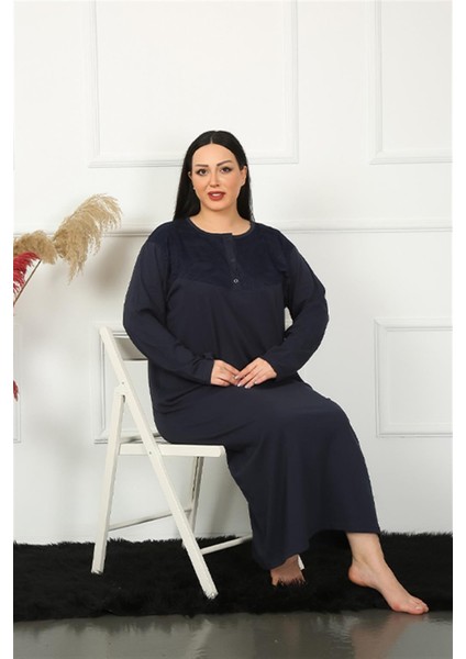 Modaserdem Mdsrdm Big Uzun Kol Dantelli Lacivert Anne Gecelik 1355