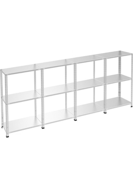 3 Katlı 4'lü Galvaniz Çelik Raf - Depo, Arşiv, Kiler, Dosya, Market Rafı - 31x93 cm-200 cm-0.70 mm
