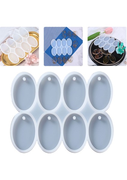 Epoksi Çoklu Silikon Kalıp Anahtarlık Oval Delikli Kolye Küpe Kalıbı 5x3 cm 8'li