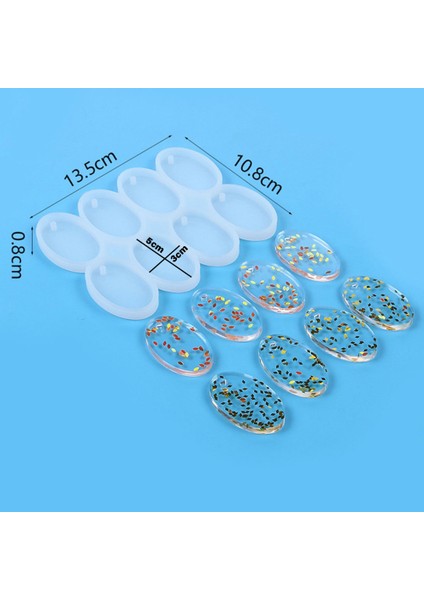 Epoksi Çoklu Silikon Kalıp Anahtarlık Oval Delikli Kolye Küpe Kalıbı 5x3 cm 8'li