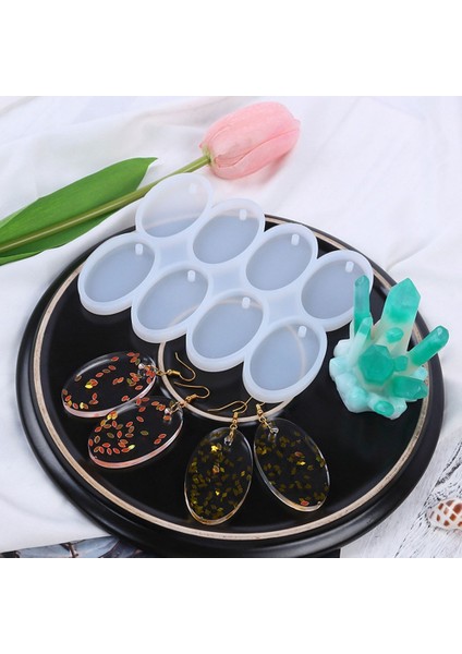 Epoksi Çoklu Silikon Kalıp Anahtarlık Oval Delikli Kolye Küpe Kalıbı 5x3 cm 8'li