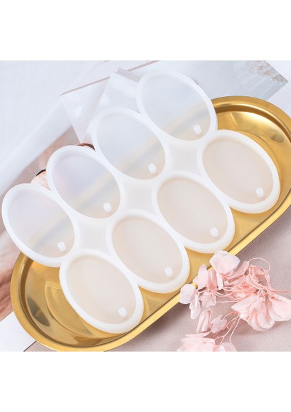 Epoksi Çoklu Silikon Kalıp Anahtarlık Oval Delikli Kolye Küpe Kalıbı 5x3 cm 8'li