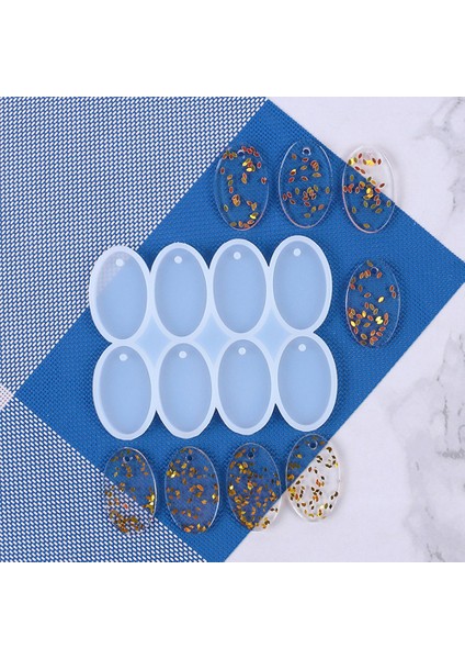 Epoksi Çoklu Silikon Kalıp Anahtarlık Oval Delikli Kolye Küpe Kalıbı 5x3 cm 8'li