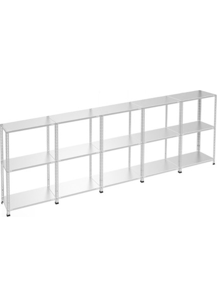 3 Katlı 5'li Galvaniz Çelik Raf - Depo, Arşiv, Kiler, Dosya, Market Rafı - 43x75 cm-50 cm-1.50 mm