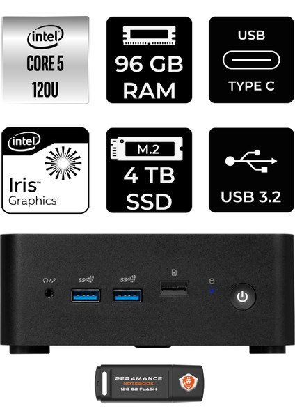 Msı Cubi Nuc Intel Core 5 120U 96GB 4tb SSD W11H Mini Masaüstü Bilgisayar & Per4 USB Bellek 1M013BEUP380