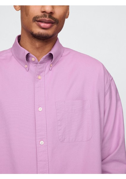 Erkek Mor Desenli Oxford Big Gömlek modelleri