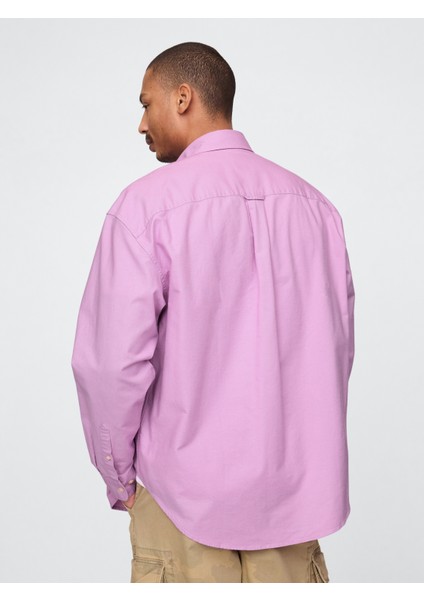 Erkek Mor Desenli Oxford Big Gömlek fırsatları