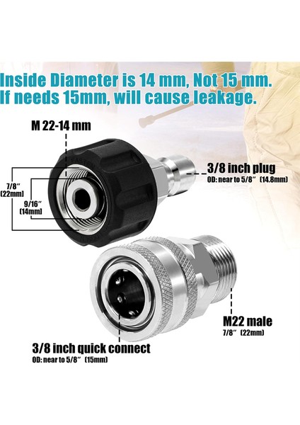 4 Adet Basınçlı Yıkama Makinesi Adaptör Seti, M22 14MM - M22 Metrik Bağlantı (Yurt Dışından)