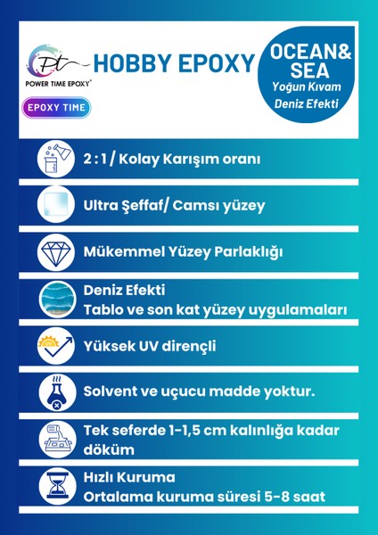 Hobi Epoksi Ocean & Sea/ Deniz Efekti Ultra Şeffaf ve Parlak Epoksi Reçine Ince Döküm Yoğun Kıvam