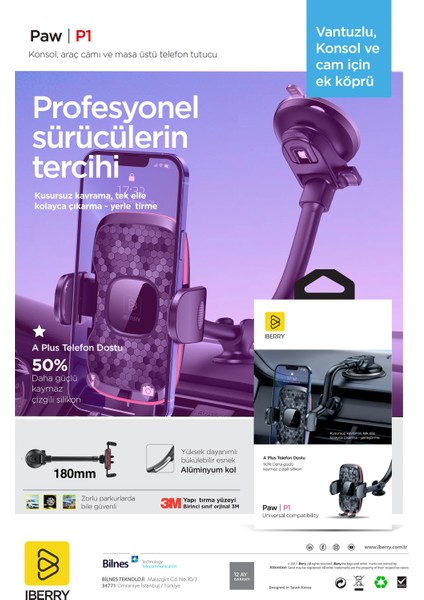 Paw P1 Vantuzlu Araç Içi Telefon Tutucu Tüm Cihazlarla Uyumludur