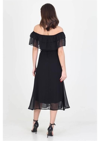 Dipmoda Kadın Yeni Sezon Madonna Yaka Bağlama Detaylı Şifon Elbise RY8060 indirimleri