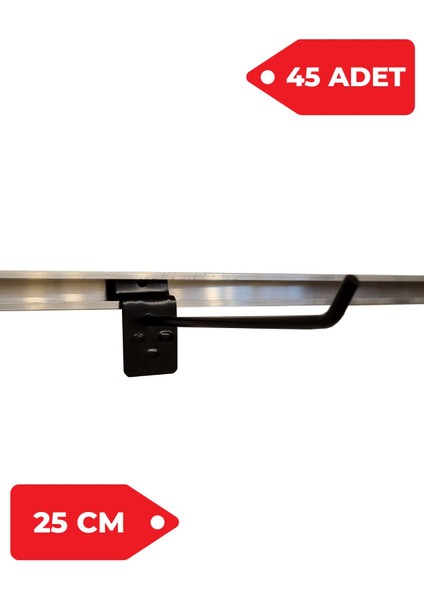 25 cm - 45 Adet Siyah Kanallı Pano Kancası Raf Askısı fiyatları
