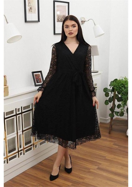 Dipmoda Kadın Bağlama Detaylı Dantel Elbise RSSN619 - Siyah fırsatları