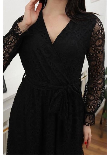 Dipmoda Kadın Bağlama Detaylı Dantel Elbise RSSN619 - Siyah indirimleri