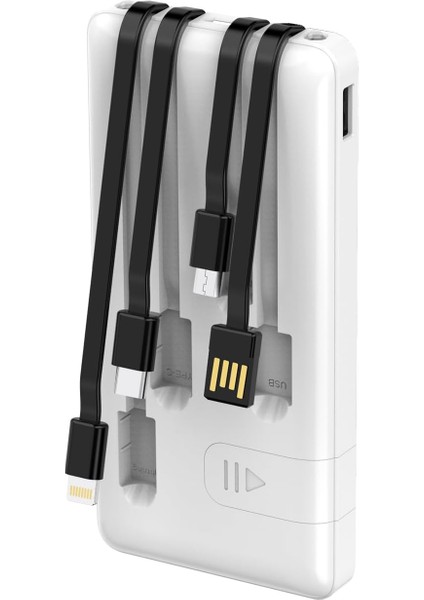 Pw-82 10.000MAH Powerbank Beyaz | Çoklu Şarj Kablolu, Hızlı & Taşınabilir Şarj Cihazı