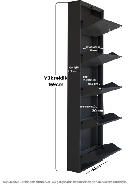 Kilitli 5'li Metal Ayakkabılık - Siyah