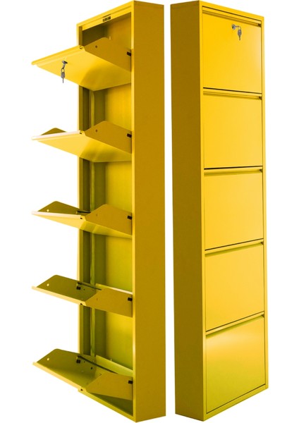 Kilitli 5'li Metal Ayakkabılık - Sarı