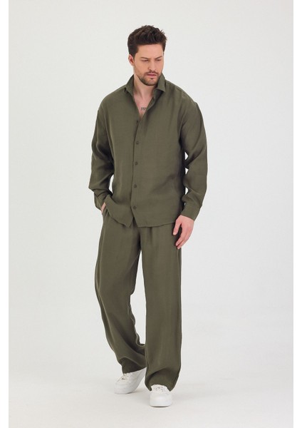 Erkek Oversize Rahat Kalıp Gömlek-Pantolon Alt-Üst Takım