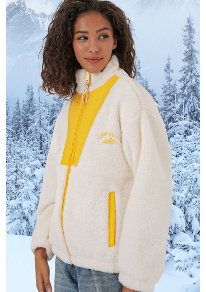 5194 Peluş Mont Ceket - Sarı
