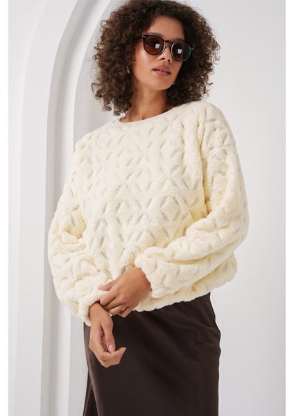 55445 Peluş Kazak - Ekru