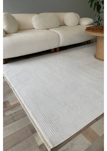 Herat Yıkanabilir Dokuma Kaymaz Taban Beyaz Halı Yolluk Kilim - HR119
