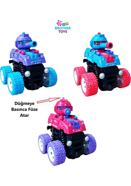 Füze Atan Oyuncak 1 Adet 4x4 Arazi Aracı Mermi Fırlatan Sürmeli Tank Araba 9 Cm.
