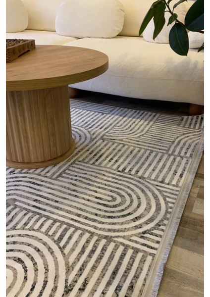 Herat Yıkanabilir Dokuma Kaymaz Taban Gri Halı Yolluk Kilim - HR133