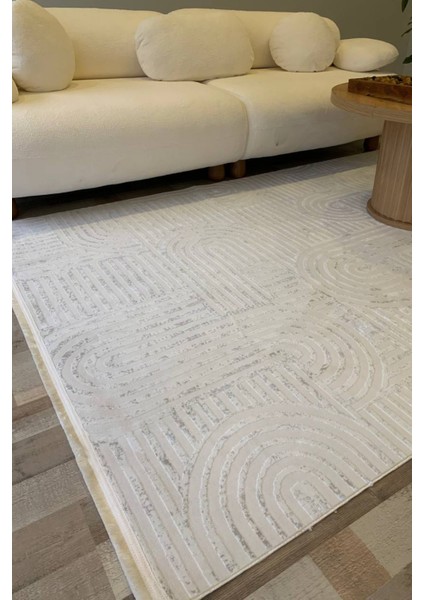 Herat Yıkanabilir Dokuma Kaymaz Taban Beyaz Halı Yolluk Kilim - HR133