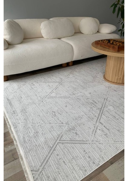 Herat Yıkanabilir Dokuma Kaymaz Taban Beyaz Halı Yolluk Kilim - HR070