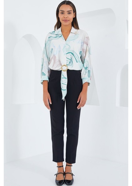 Oversize Dökümlü Crop Saten Gömlek 906 - Mint