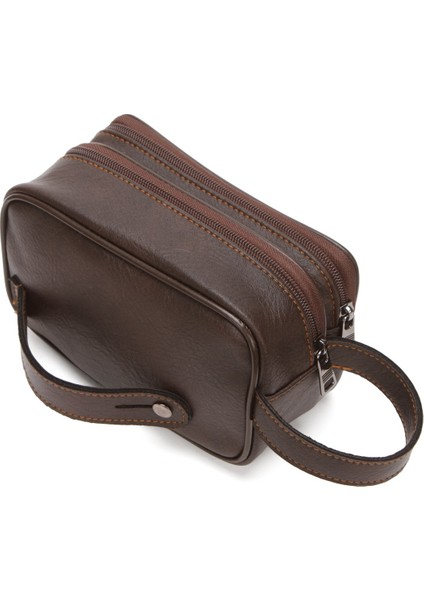 Erkek Bileklik Kemerli Portföy Clutch Traş Kozmetik El Çantası NEW344 - Kahverengi