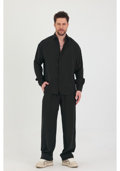 Erkek Oversize Rahat Kalıp Gömlek-Pantolon Alt-Üst Takım