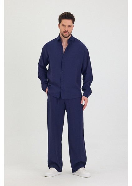 Erkek Oversize Rahat Kalıp Gömlek-Pantolon Alt-Üst Takım