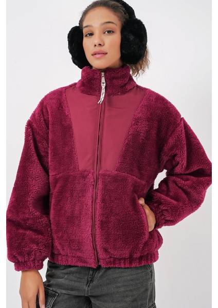5194 Peluş Mont Ceket - Mürdüm