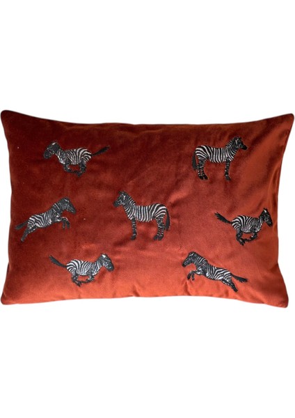 Dekoratif Zebra Desenli Kadife Kırlent Kılıfı ( 35 x 50 cm )
