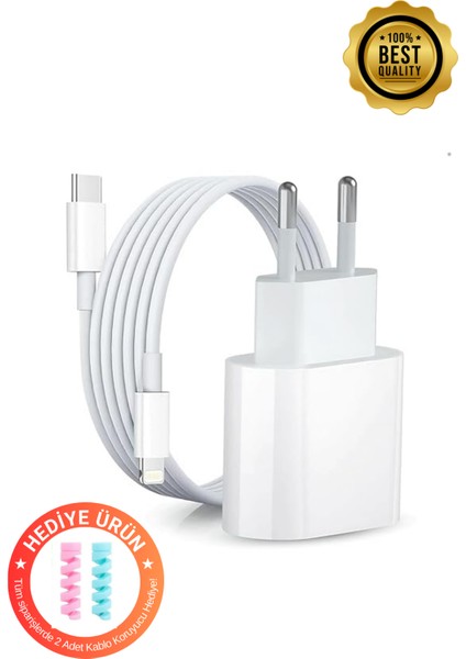 Apple iPhone Tüm Cihazlar Ile Uyumlu Hızlı Şarj Seti 20W Adaptör(Type-C) + Şarj Kablosu (Type-C/ligtning)W