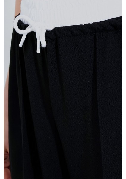 Siyah Bol Paça Çımalı Pantolon 6662