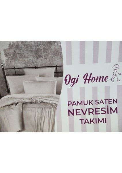 Ogi Çift Kişilik Saten Nevresim Takımı Pudra