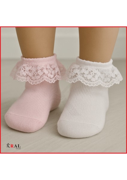 Yeni Doğan 2’li Dantelli Pamuklu Kız Bebek Çorabı
