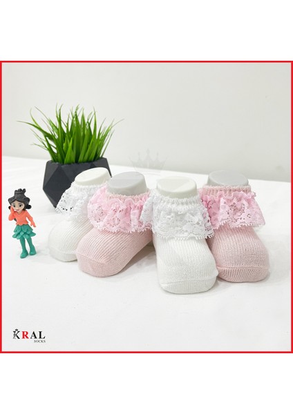 Yeni Doğan 2’li Dantelli Pamuklu Kız Bebek Çorabı