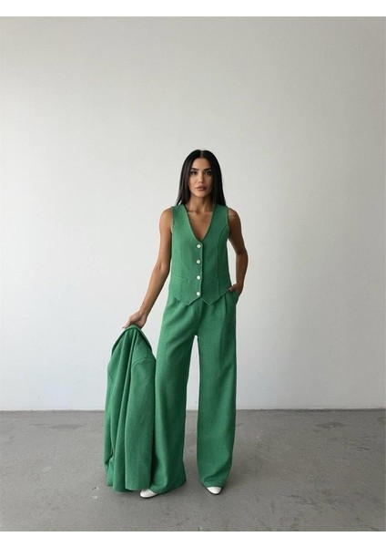 Chanel Yelek-Ceket-Pantolon Takım - Yeşil