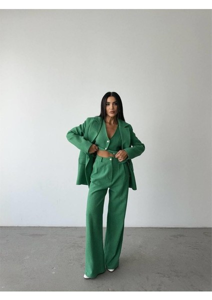 Chanel Yelek-Ceket-Pantolon Takım - Yeşil