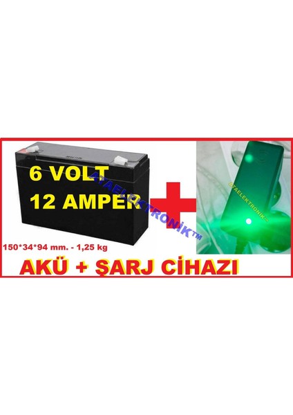 Ataelektronik Çocuk Oyuncak Için 6 Volt 12 Amper Akü 6V 12AH ve Şarj