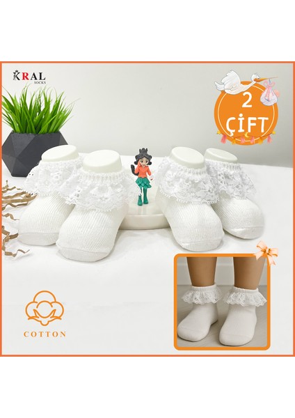 Yeni Doğan 2’li Dantelli Pamuklu Kız Bebek Çorabı
