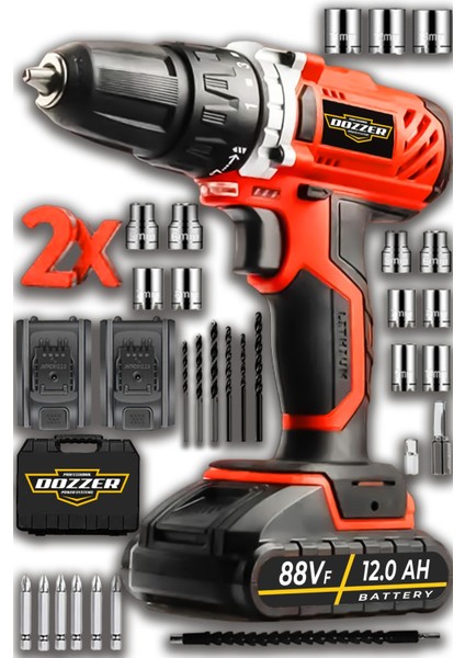 Alman Seri 88 Vf 12 Ah Bakır Sargılı 2 Kademe Vitesli Tam Profesyonel 2 Akülü Vidalama Şarjlı Matka