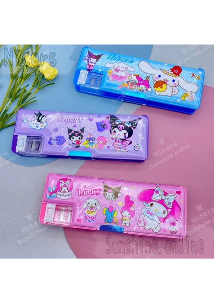 Sanrio Cinnamoroll Çift Taraflı Kalemtraşlı Simli Kapaklı Kalemlik Kalem Kutusu Kuromi Kalemlik indirimleri