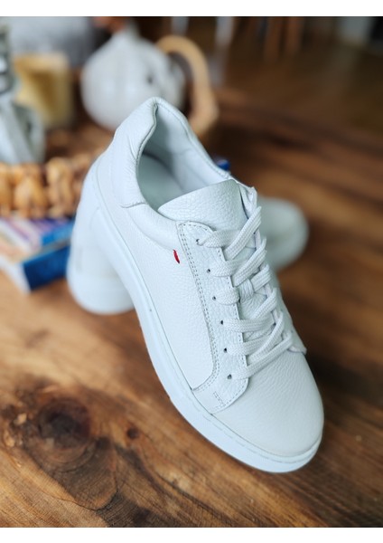 1036-BEYAZ Deri Kadın Sneaker
